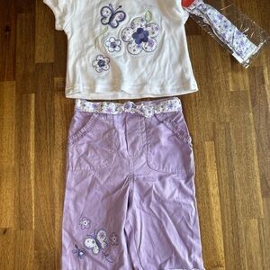 NWT! Vintage Kids Play 3 Piece Outfit 24M Embroidered Butterflies Y2K Purple